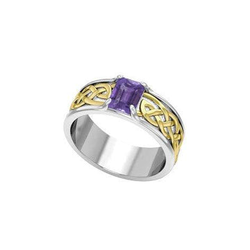 Celtic Knotwork Silver and Gold Accent Wedding Ring with Gemstone MRI2361 - Jewelry